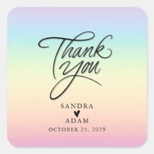 Pastel Ombre Rainbow Colors Wedding Thank You  Square Sticker