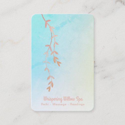   Pastel Ombre Rose Gold Willow Tree Branch Business Card
