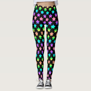pastel ombré stars on black background leggings