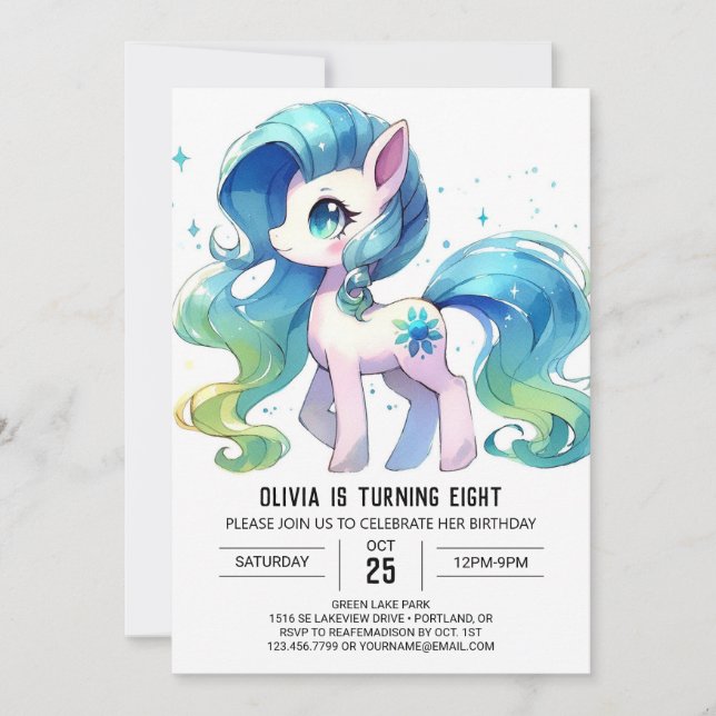 Pastel Online Horse Birthday Invitation (Front)