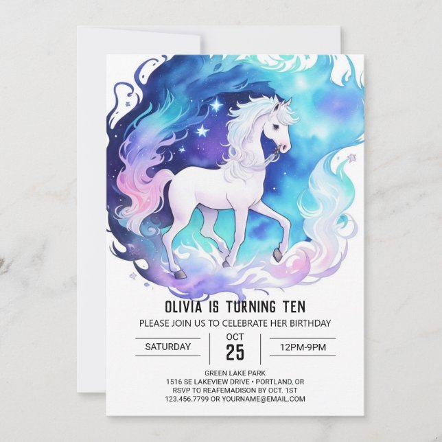 Pastel Online Horse Birthday Invitation (Front)