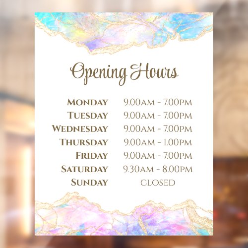 Pastel Opal Design Opening Hours Window Cling