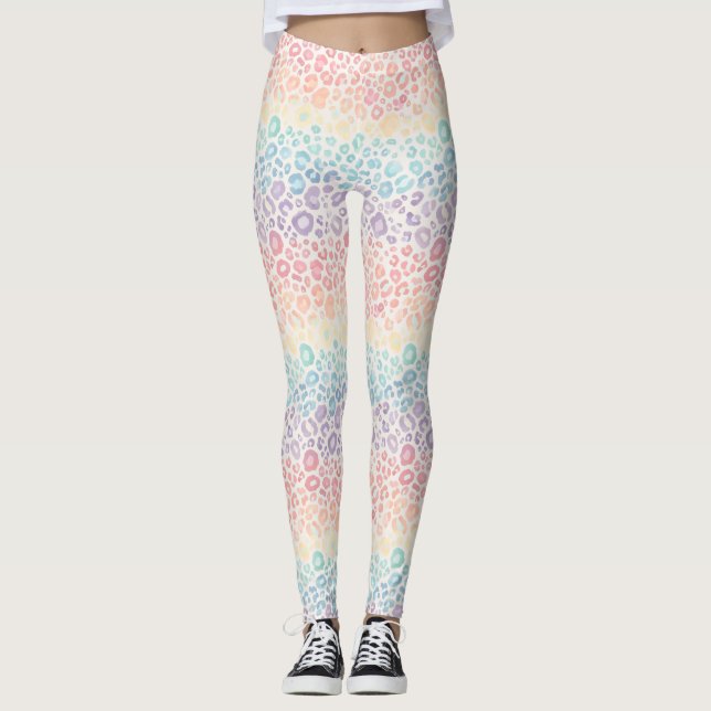 Pastel Opal Rainbow Leopard Print Leggings (Front)