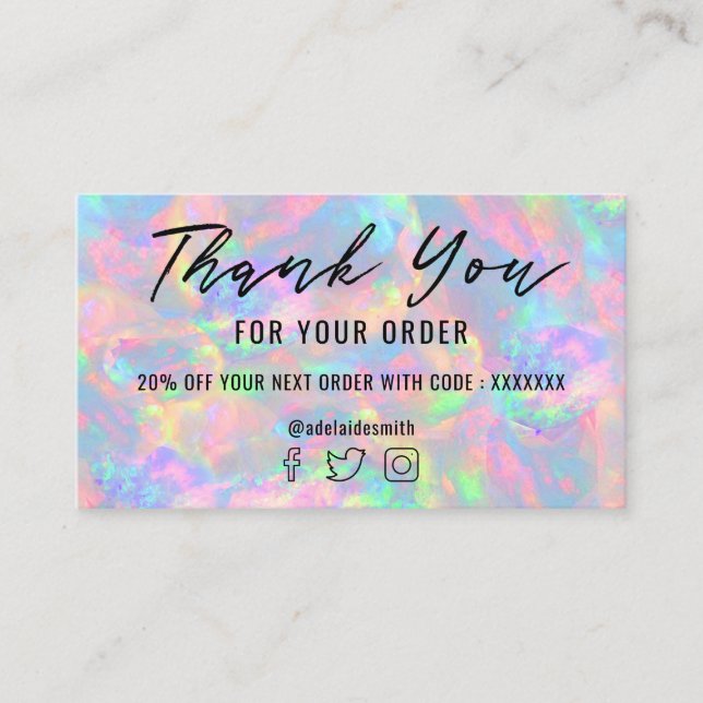 pastel opal texture thank you business card (Front)