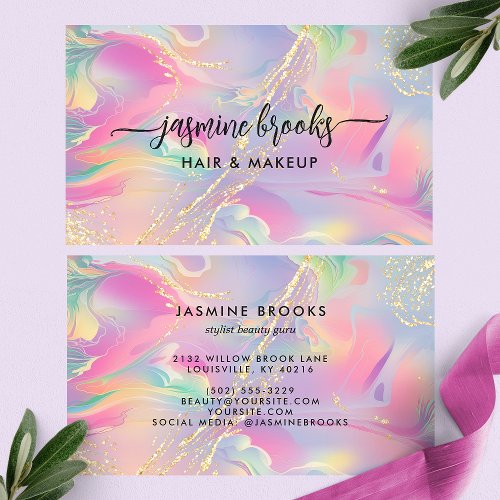 Pastel Opal Watercolor Glitter Business Card