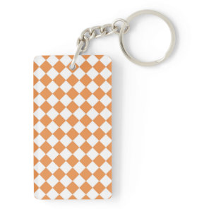 Pastel Orange and White Diamond Check pattern Keychain