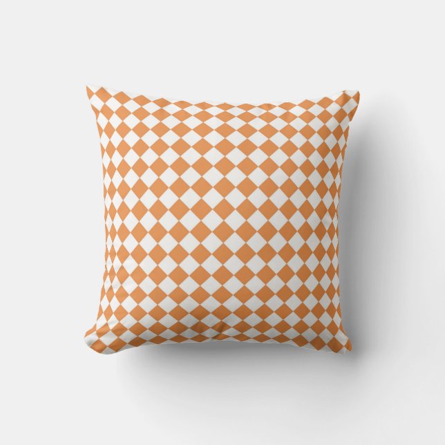 Pastel Orange and White Diamond Check pattern Throw Pillow (Front)