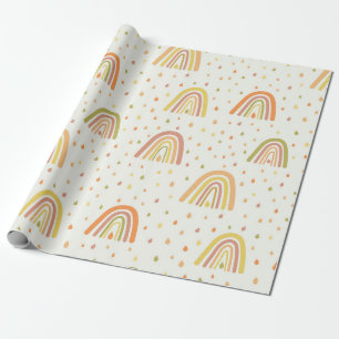 Pastel Orange and Yellow Boho Rainbows Pattern Wrapping Paper