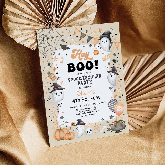 Pastel Orange Black Halloween Ghost Boy Birthday Invitation (Creator Uploaded)