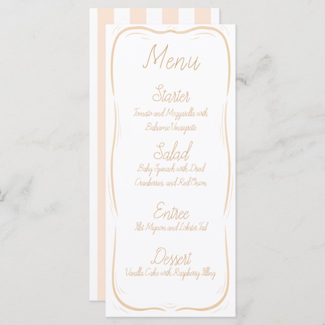 Pastel Orange Border Striped Wedding Menu (Front/Back)