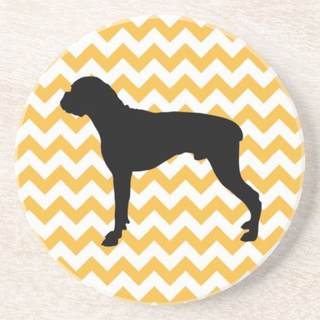 Pastel Orange Chevron With Boxer Silhouette Sandstone Coaster (Front)