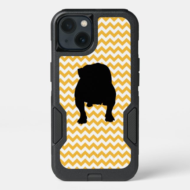Pastel Orange Chevron With English Bulldog Otterbox iPhone Case (Back)