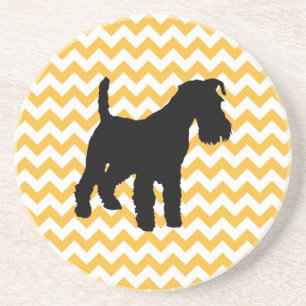 Pastel Orange Chevron With Schnauzer Silhouette Drink Coaster