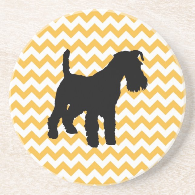 Pastel Orange Chevron With Schnauzer Silhouette Drink Coaster (Front)