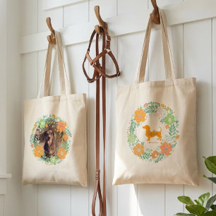 Pastel Orange Dachshund Floral Tote – Custom Photo Bag