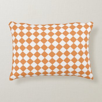 Pastel Orange Diamond Checkerboard Pattern Decorative Pillow by sumwoman at Zazzle