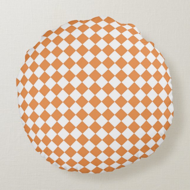 Pastel Orange Diamond Checkerboard pattern Round Pillow (Back)