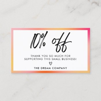 Pastel Orange Discount Thank You Business Card by TwoTravelledTeens at Zazzle