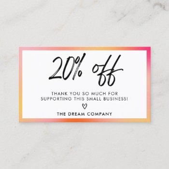 Pastel Orange Discount Thank You Business Card by TwoTravelledTeens at Zazzle