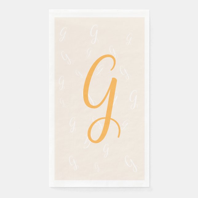 Pastel Orange Elegant Duplicate Monogram | Linen Paper Guest Towels (Front)