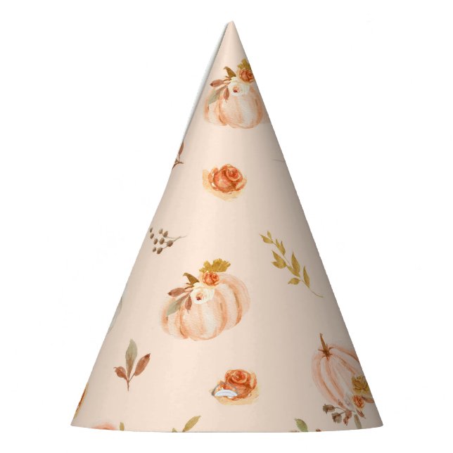 Pastel orange fall little pumpkin birthday party hat (Left)