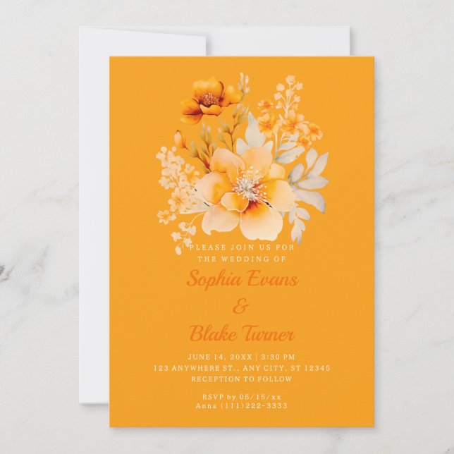 Pastel Orange Floral Bouquet Fall Orange Wedding Invitation (Front)
