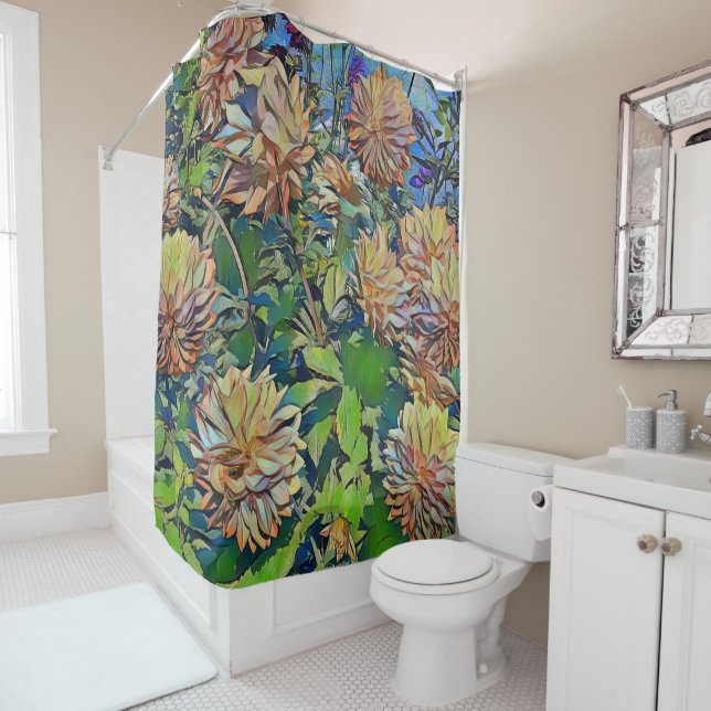Pastel Orange Flowers Shower Curtain (In Situ)