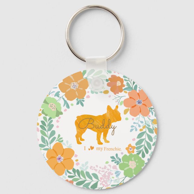 Pastel Orange French Bulldog Silhouette Photo Keychain (Front)