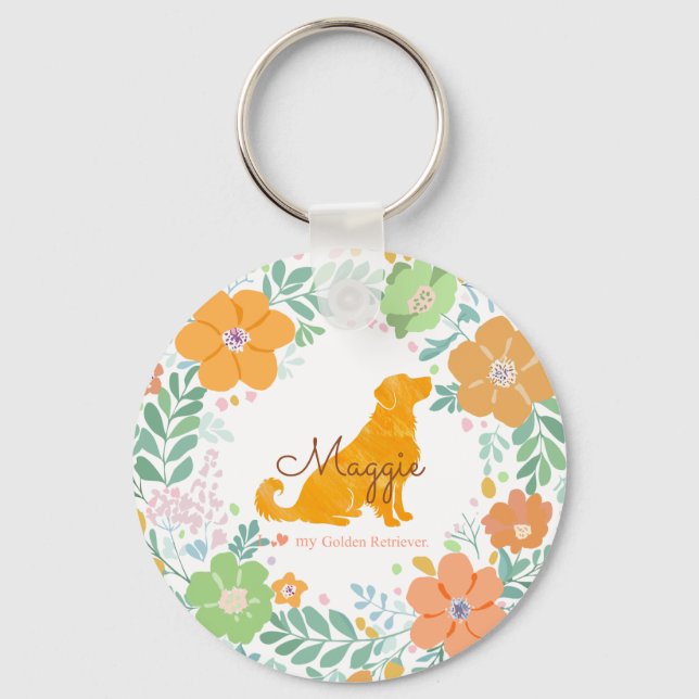 Pastel Orange Golden Retriever Custom Photo   Keychain (Front)