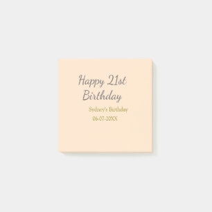 Pastel orange gray happy 21st birthday name date post-it notes