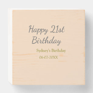 Pastel orange gray happy 21st birthday name date wooden box sign