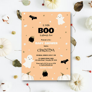 Pastel Orange Halloween Little Boo Baby Shower Invitation