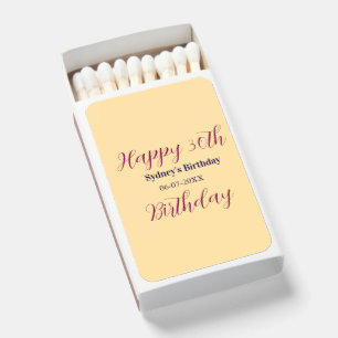 Pastel orange happy 30th birthday name date purple matchboxes