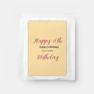 Pastel orange happy 30th birthday name date purple tea bag drink mix