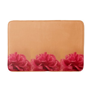 Pastel Orange Hot Pink Floral Bathroom Mat