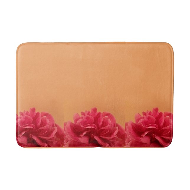 Pastel Orange Hot Pink Floral Bathroom Mat (Front)