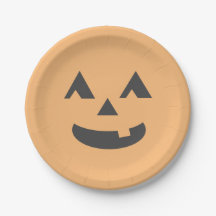 Pastel orange jack-o-lantern halloween party plate