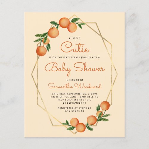 Pastel Orange Little Cutie Baby Shower Invitation
