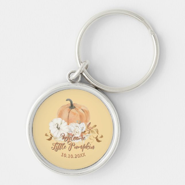 Pastel Orange Little Pumpkin Baby Shower Keychain (Front)