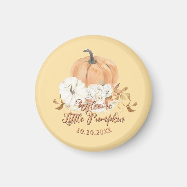 Pastel Orange Little Pumpkin Baby Shower Magnet (Front)