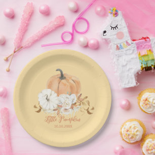 Pastel Orange Little Pumpkin Baby Shower Paper Plates