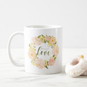 Pastel Orange Peonies Wreath Love Lettering Coffee Mug