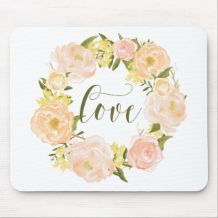 Pastel Orange Peonies Wreath Love Lettering Mouse Pad