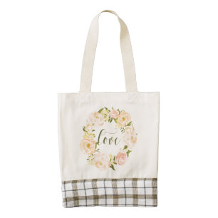Pastel Orange Peonies Wreath Love Lettering Zazzle HEART Tote Bag