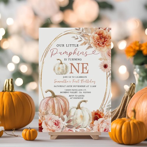 Pastel Orange Pumpkin is Turning One Birthday  Invitation