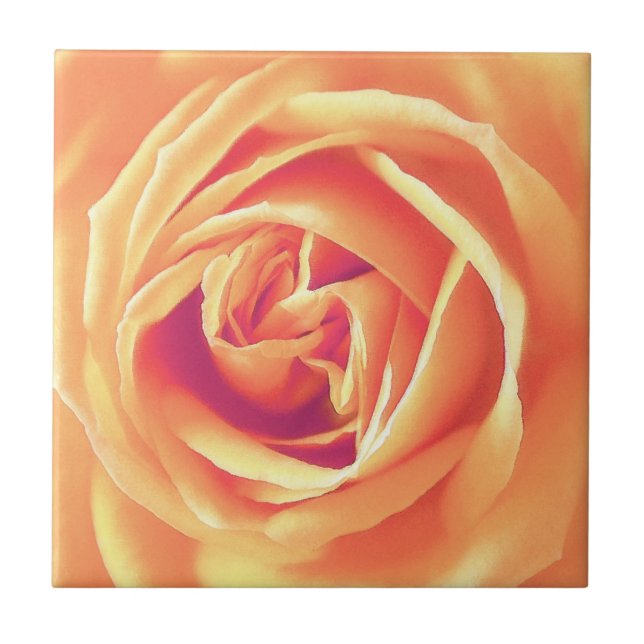 Pastel orange rose print ceramic tile (Front)