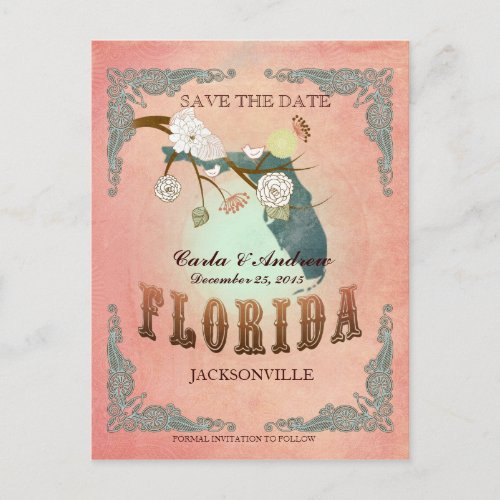 Pastel Orange Save The Date _With Lovely Birds Announcement Postcard