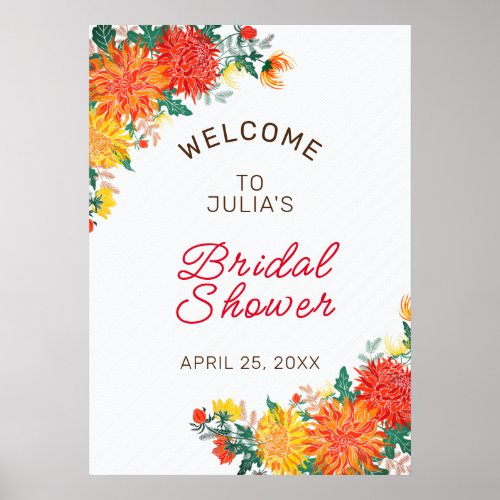 Pastel Orange Spring Dahlia Flowers Bridal Shower Poster