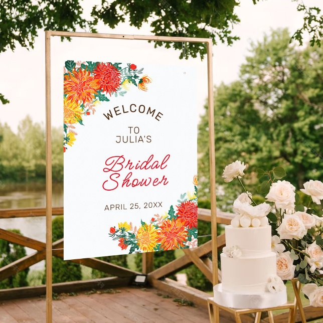 Pastel Orange Spring Dahlia Flowers Bridal Shower Poster (Creator Uploaded)