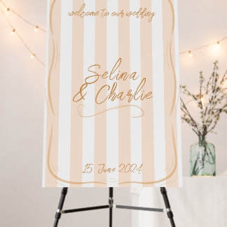 Pastel Orange Striped Wedding Welcome Sign